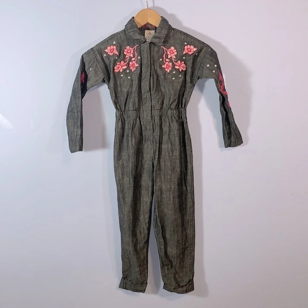 Disney Mulan jumpsuit boiler romper gray pink embroidered dragon studded 5/6